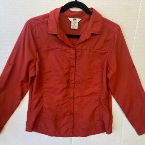 REI Women's Button Down Shirt Tactel Nylon Long Roll Tab Long Sleeve Vent Size M